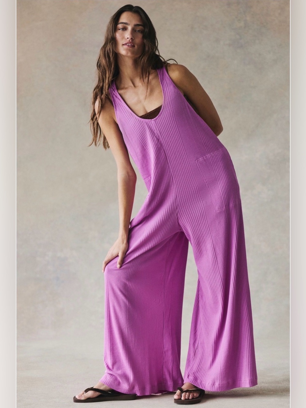 NWT Free People Zena Ribbed Wide Leg Jumpsuit Size in wisteria pink | Size Small